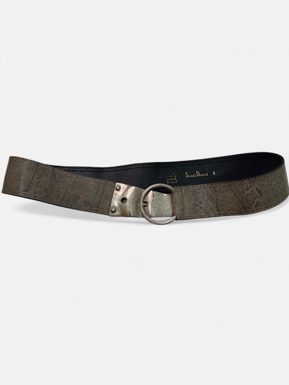 Sigal Dekel Snake-Embossed Brown Leather with unique metal hardware
